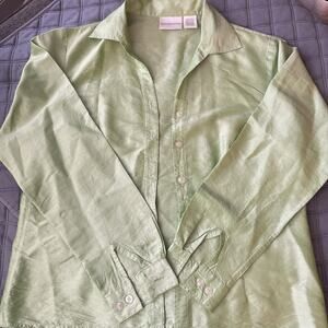 Worthington Women’s Med/Tall Silk Lime Green Long Sleeve Blouse Button Down